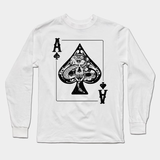 Skull and Snake Ace of Spades Poker fan gift Long Sleeve T-Shirt by Juandamurai